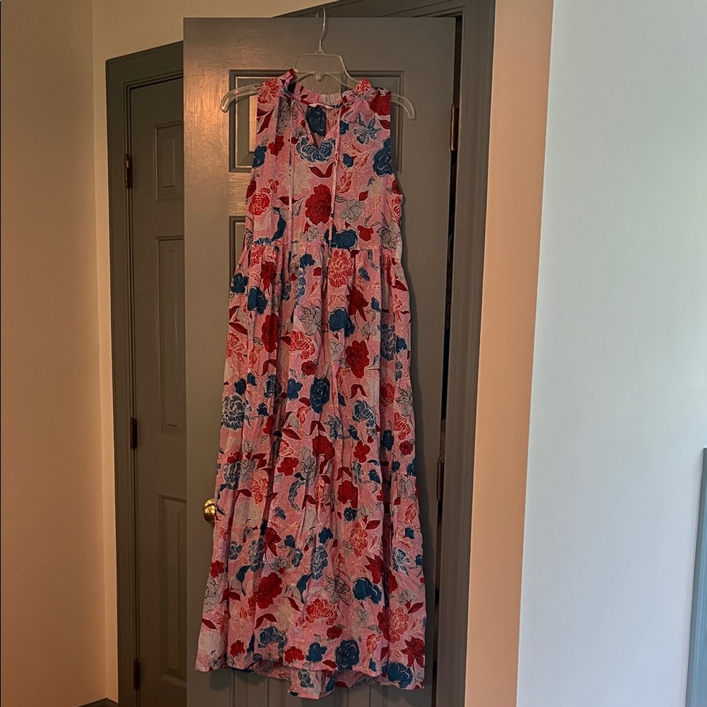 BB Dakota Pink Floral Maxi Dress with Red & Blue Flowers